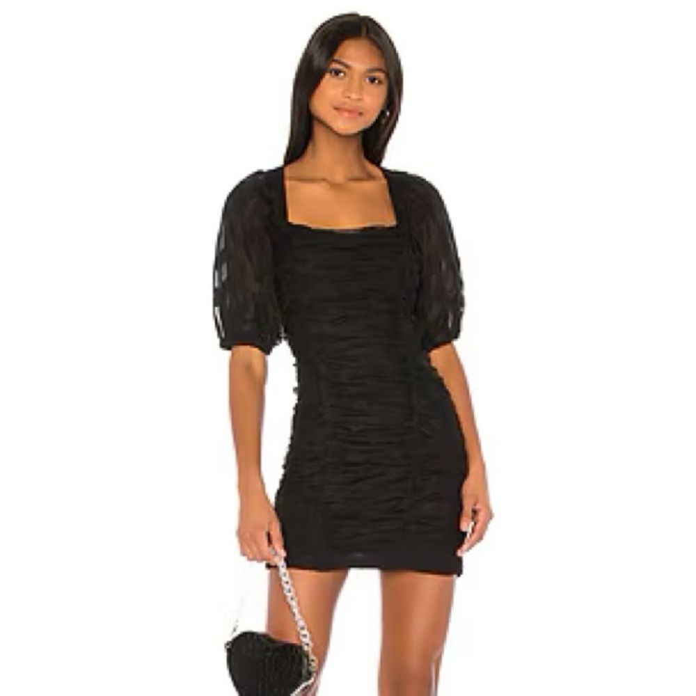 LPA • Filomena black puff sleeve heart dress